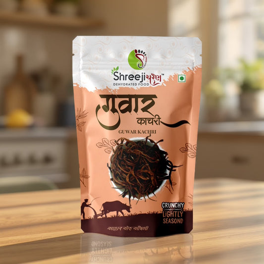 Guvar Kachari (Cluster Beans)Sun-Dried Cluster Food Guvar Kachri, Crunchy, Lightly Seasoned